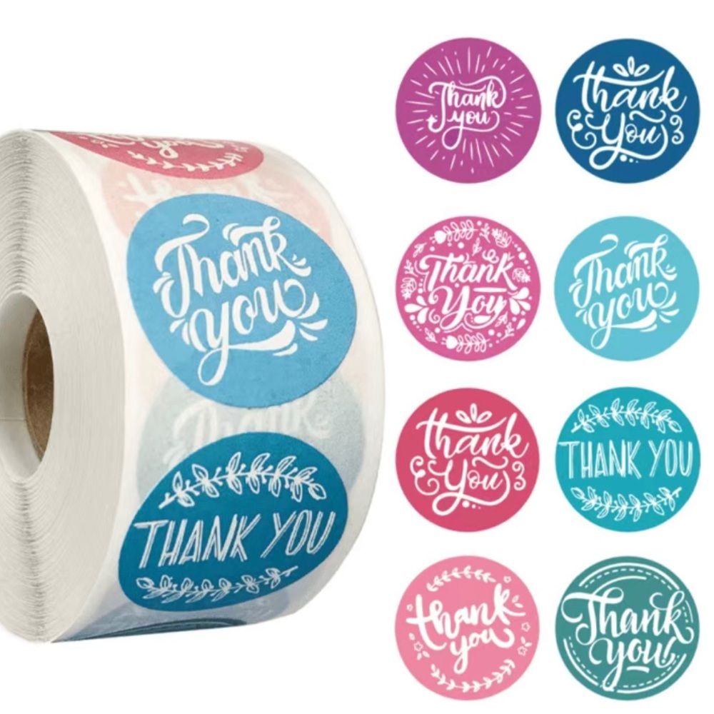500 Roll Thank You Sticker 1 inch